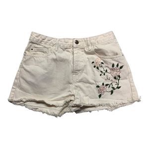 🌈Zara denim white cut off shorts embroidered flowers pants women’s 8 distress